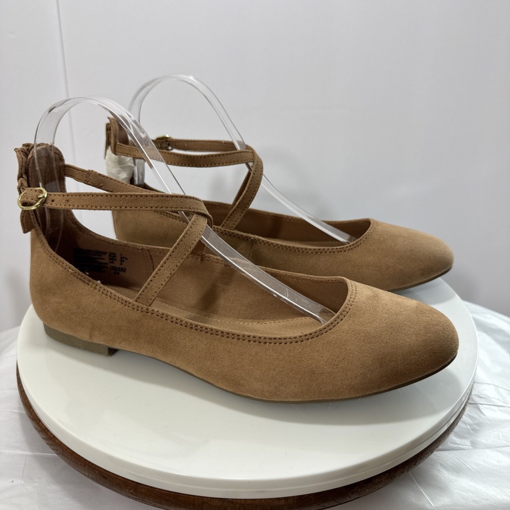Christian Siriano Annalise Cross‎ Strap Ballet Flat Faux Suede Womens 7 Tan Zip